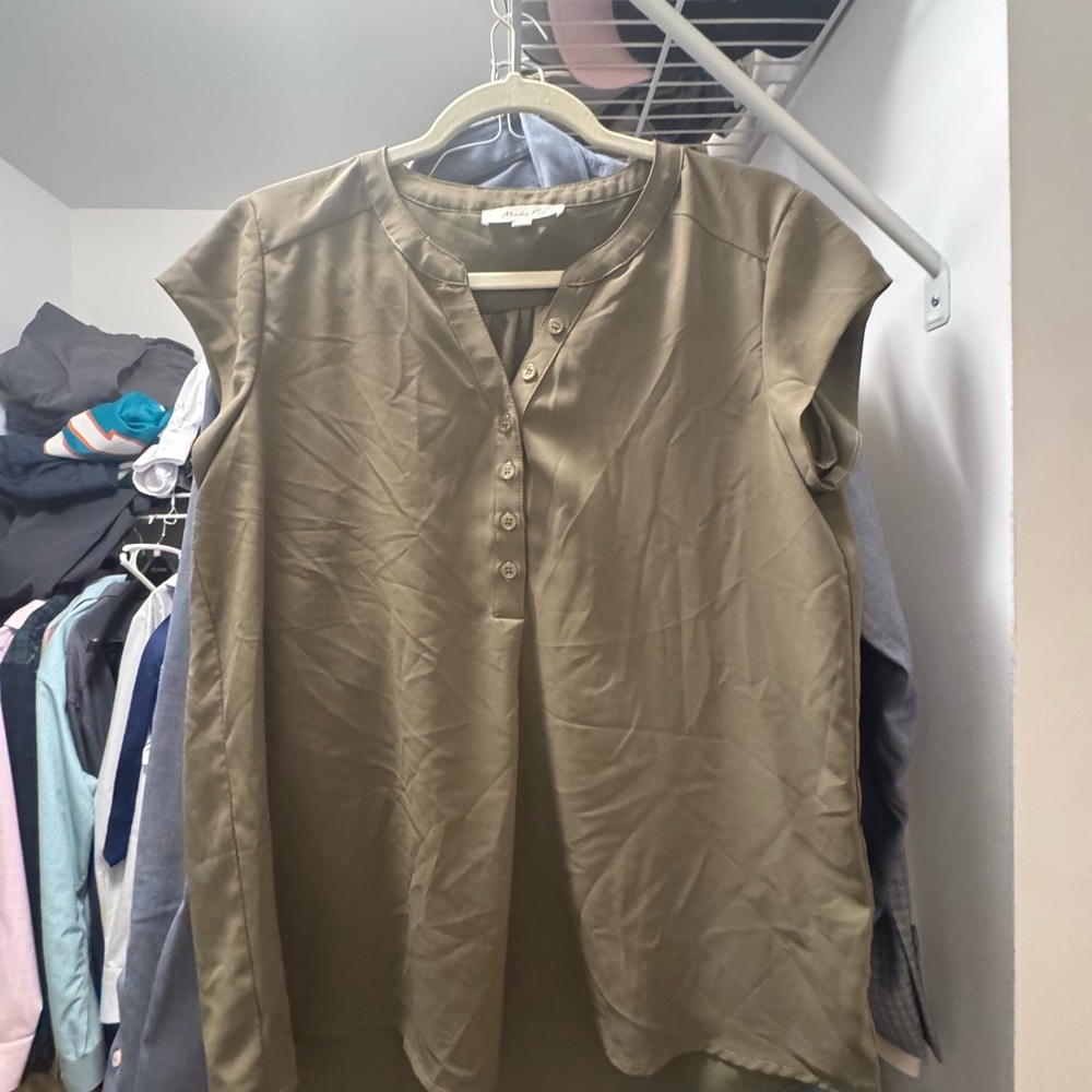 Olive Green Button-Up Women's Top